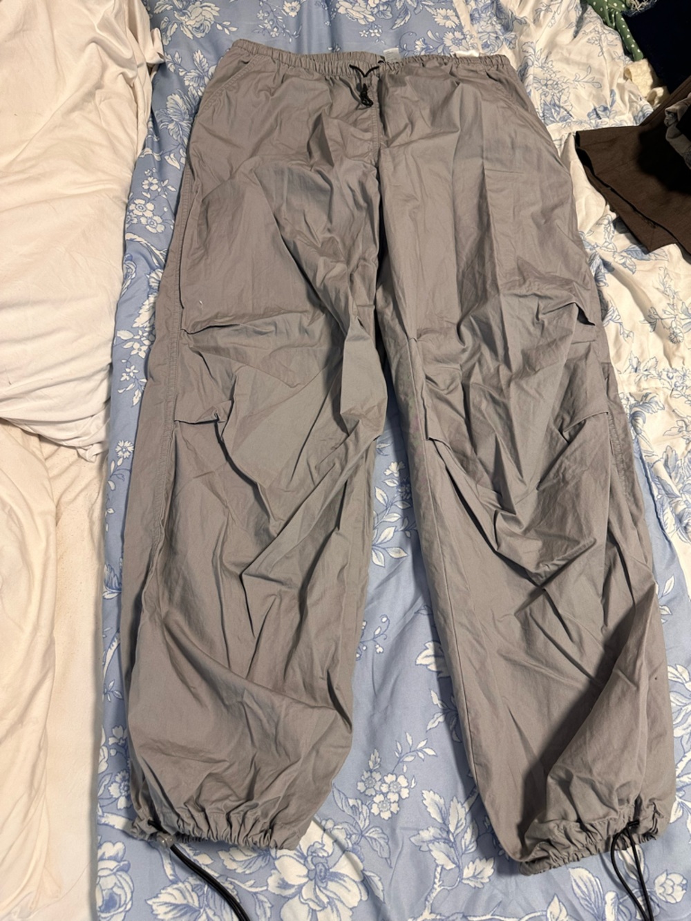 H&M Light Gray Cargo Track Pants with Drawstring Cuffs